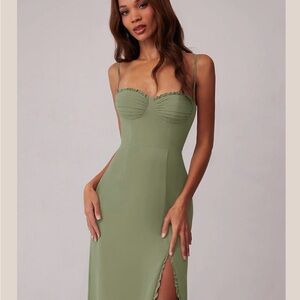 Azazie Sage Green Maxi Dress with Spaghetti Straps